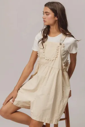 Oatmeal Back Patch Pocket Lace Overalls