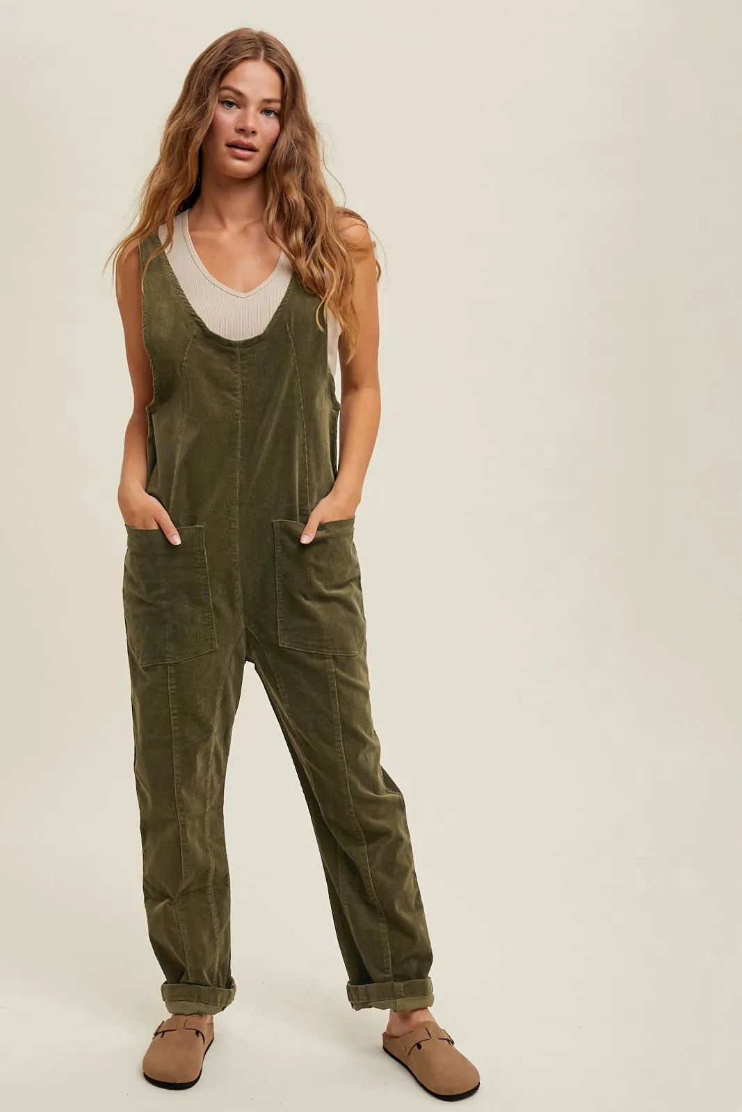 OPEN BACK CORDUROY JUMPSUIT