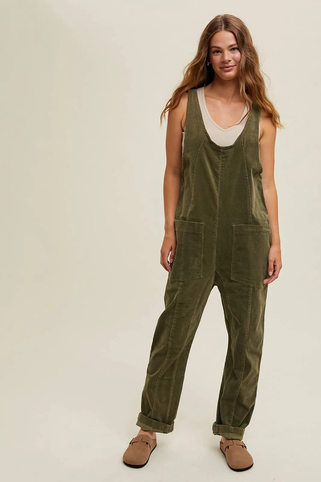 OPEN BACK CORDUROY JUMPSUIT