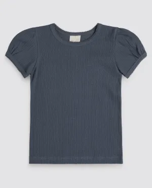 Organic Pointelle T-shirt || Storm Blue