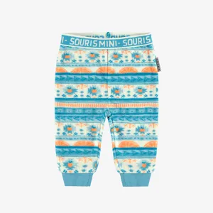 Pantalon en polar bleu à motifs, bébé || Blue fleece pants with patterns, baby
