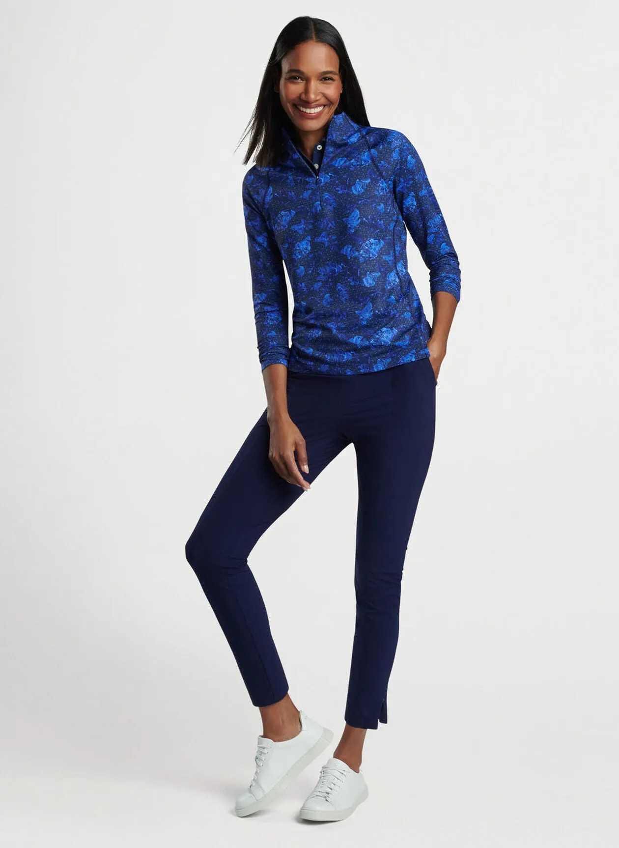 Peter Millar Womens Ginko Print Raglan Sleeve Perth Layer - ABACO BLUE