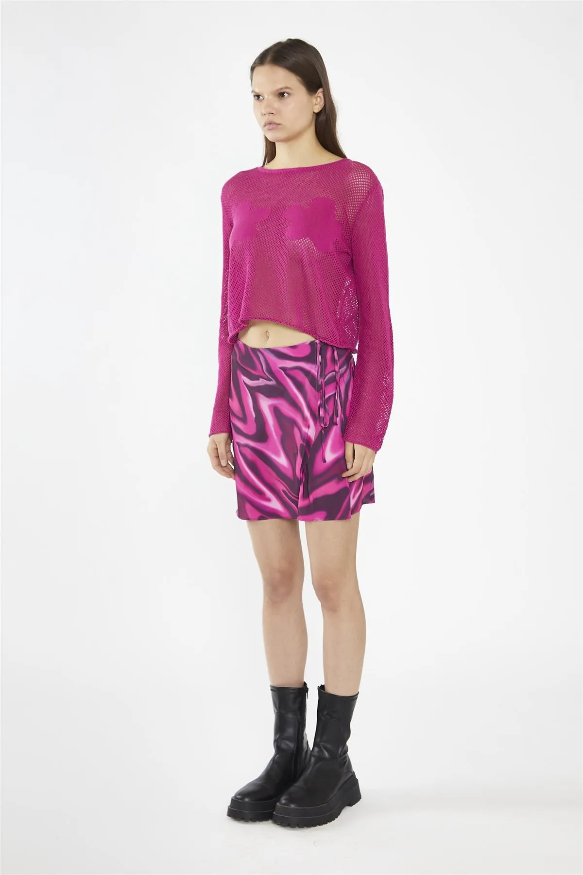 Pink Multi-Blurred Wave Wrap Mini-Skirt