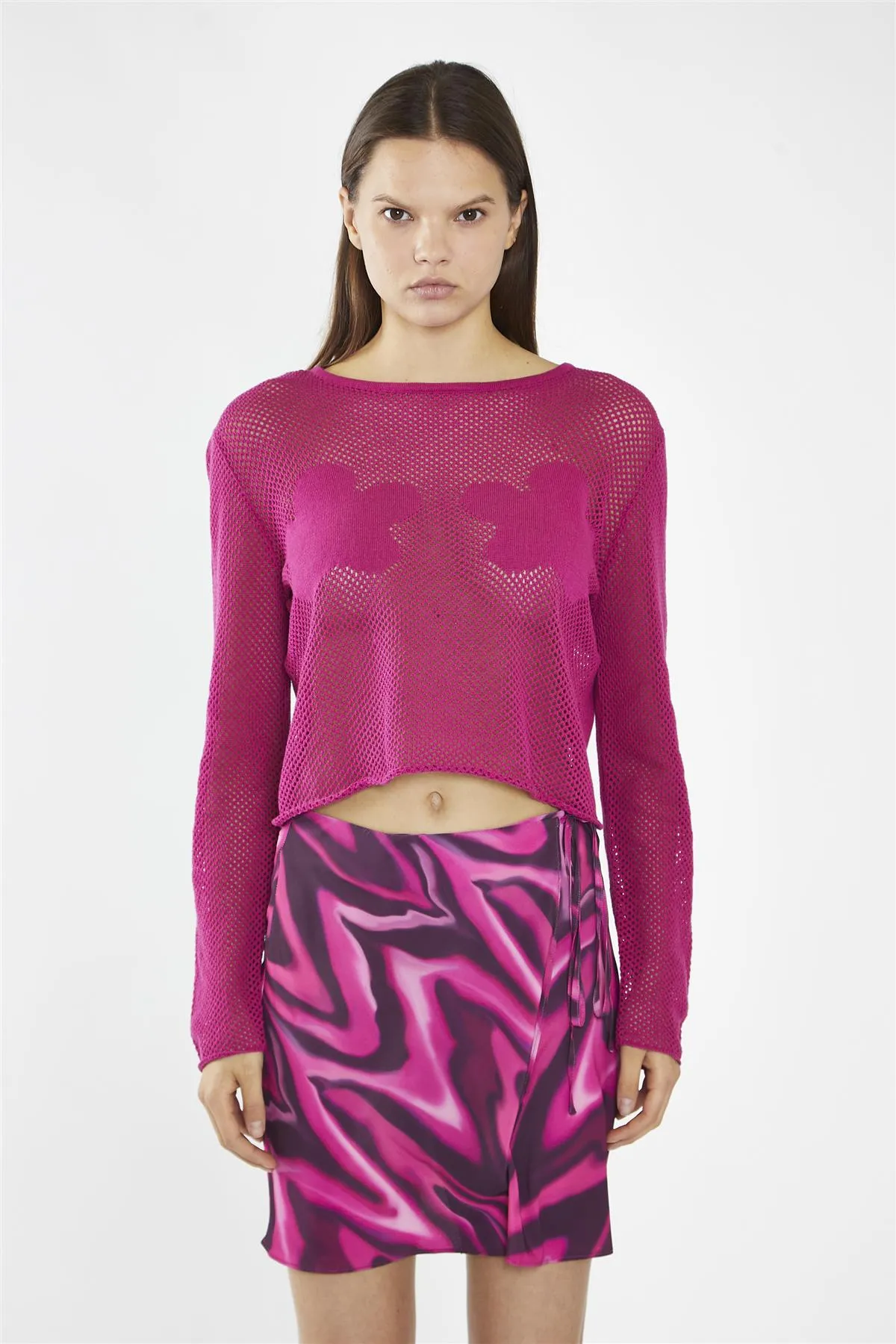 Pink Multi-Blurred Wave Wrap Mini-Skirt