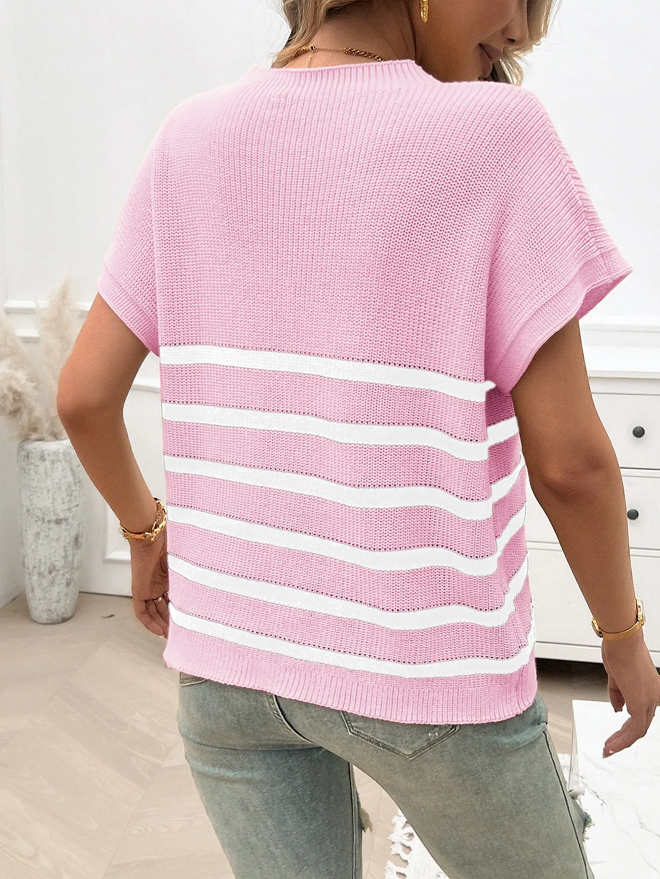 Pink Textured Striped Top