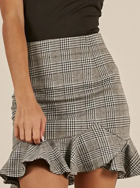 Plaid Fashion Versatile Lotus Leaf Skirt