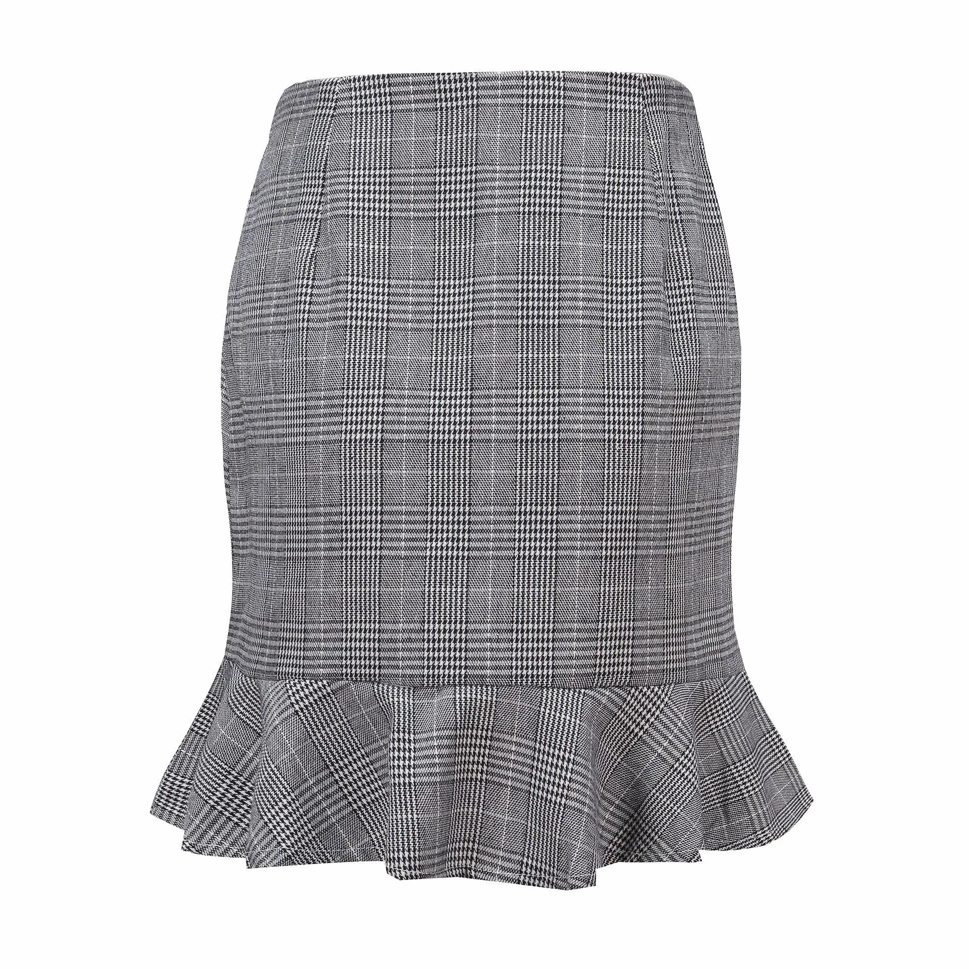 Plaid Fashion Versatile Lotus Leaf Skirt