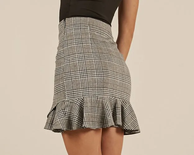Plaid Fashion Versatile Lotus Leaf Skirt