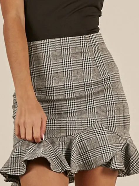 Plaid Fashion Versatile Lotus Leaf Skirt