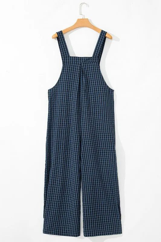 Plaid Print Buttoned Pocketed High Waist Overall