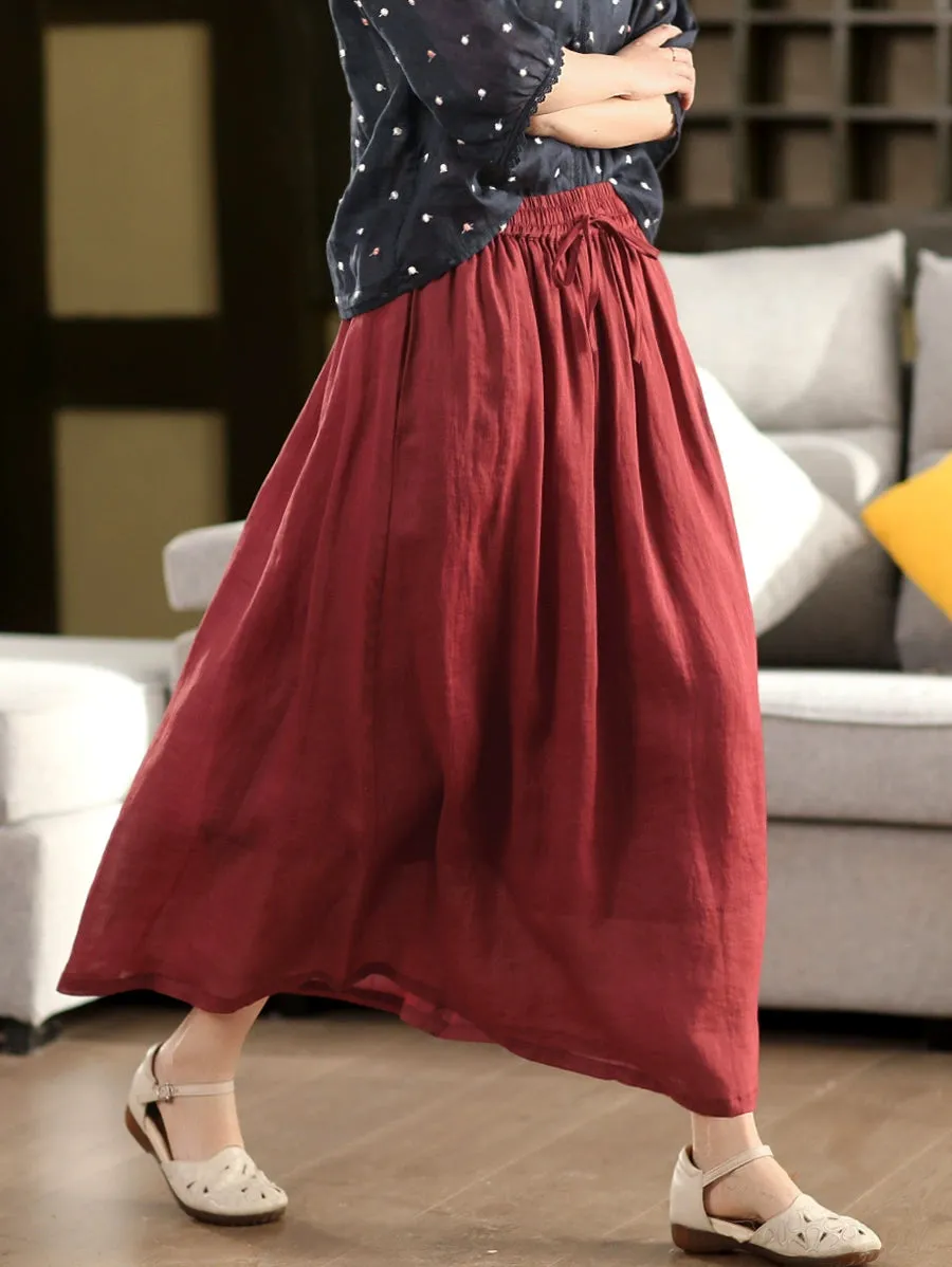 Plus Size Women Casual Solid Ramie Summer Skirts
