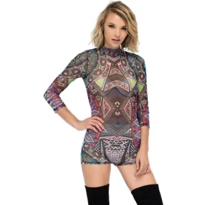 Print Jumpsuit Sexy Backless Club Wear Sheer Mesh Overalls