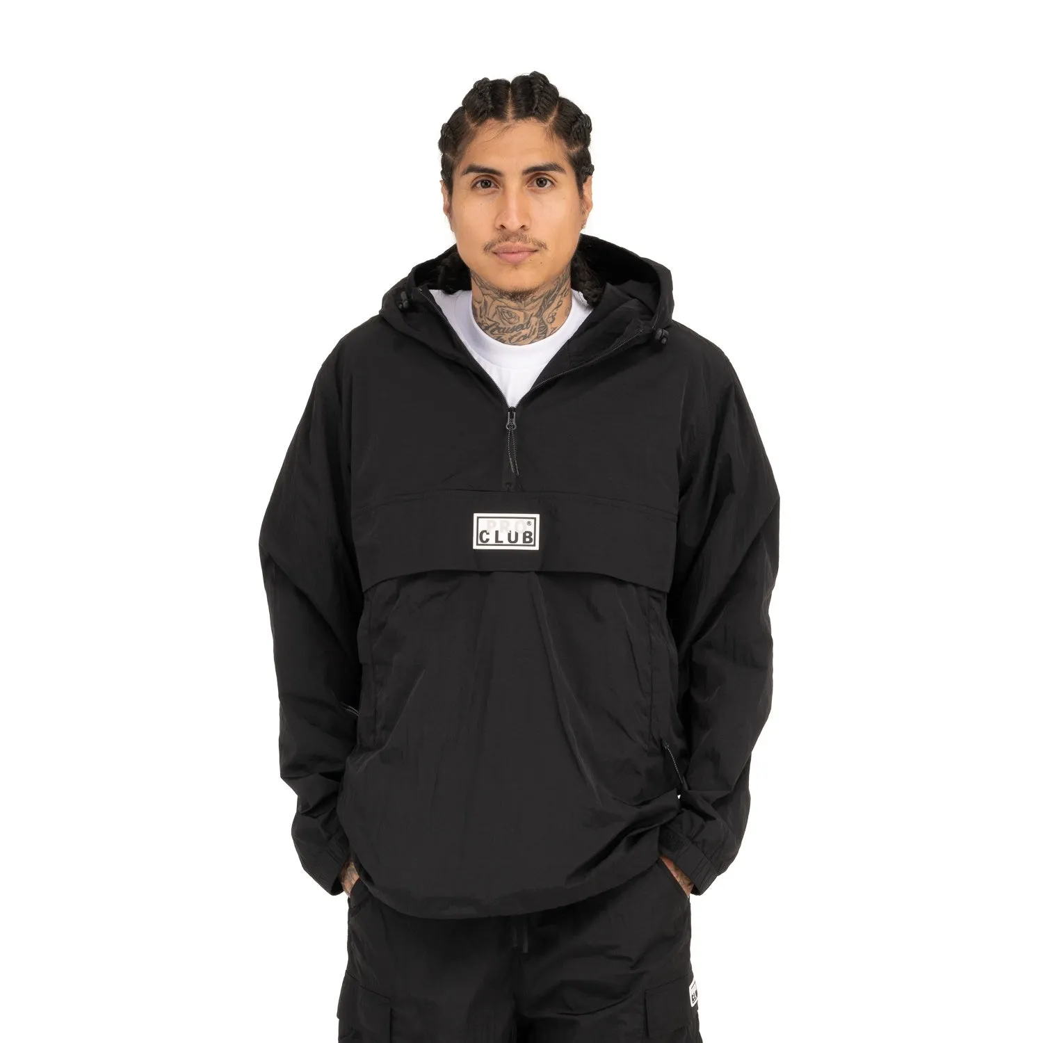 Pro Club Metallic Nylon Anorak Pullover Jacket - Black