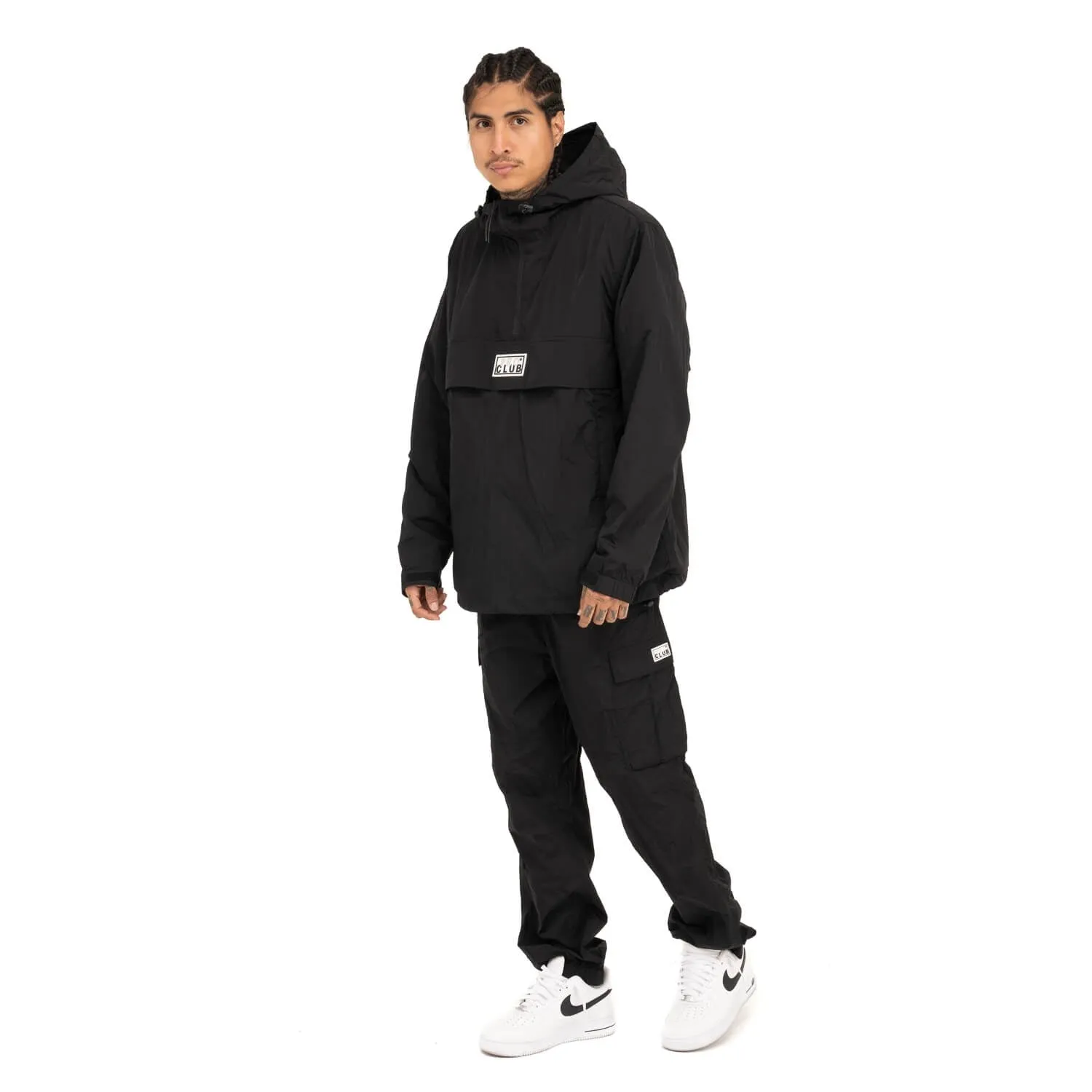 Pro Club Metallic Nylon Anorak Pullover Jacket - Black