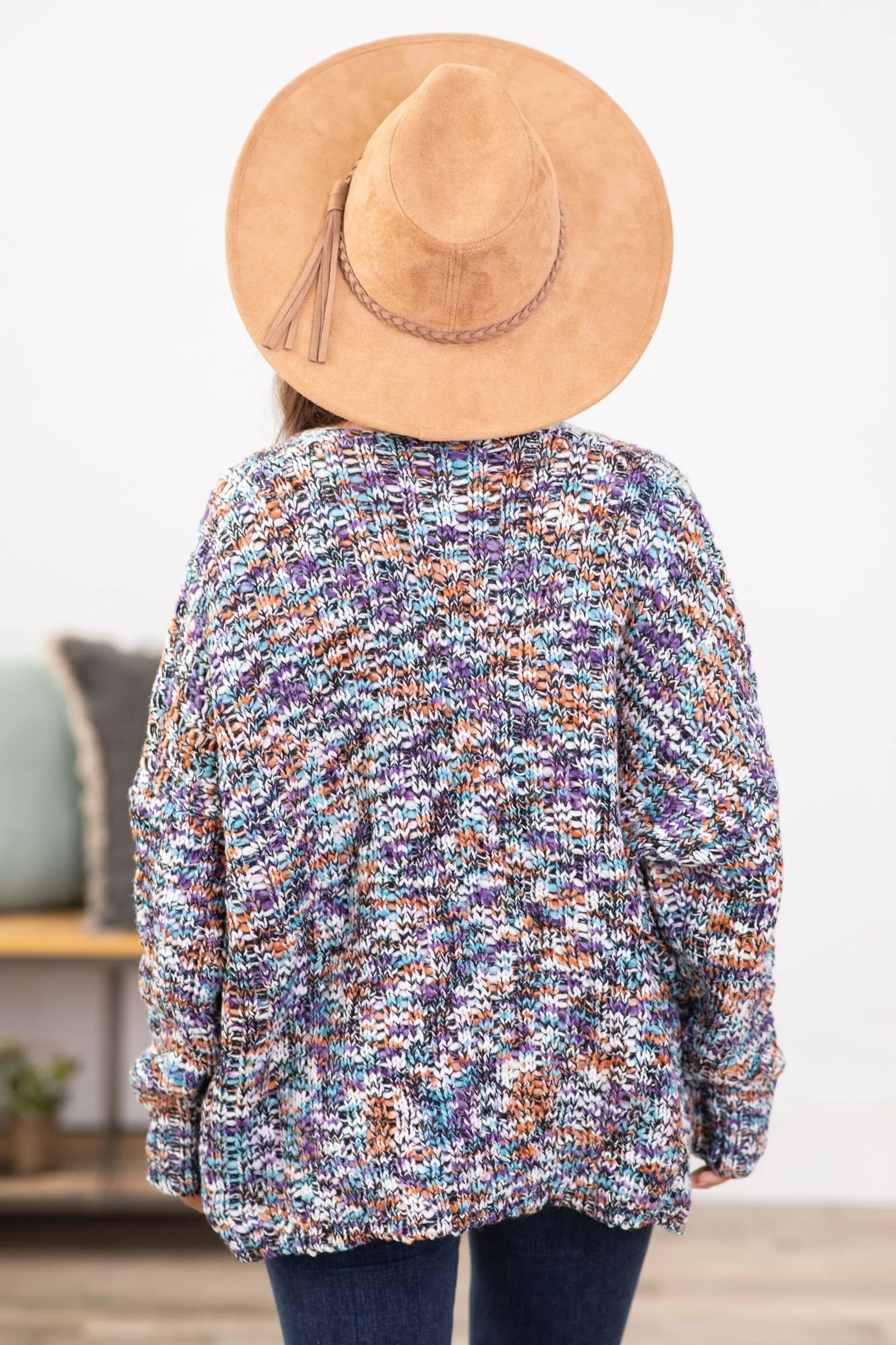 Purple Multicolor Melange Textured Cardigan