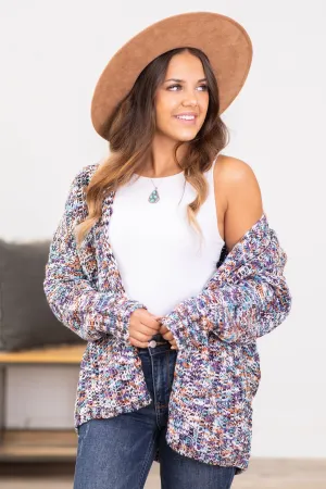 Purple Multicolor Melange Textured Cardigan