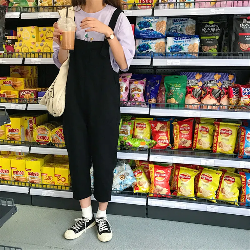 "BEIGE/BLACK DENIM" OVERALLS K090701