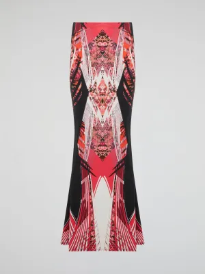 Red Printed Maxi Skirt