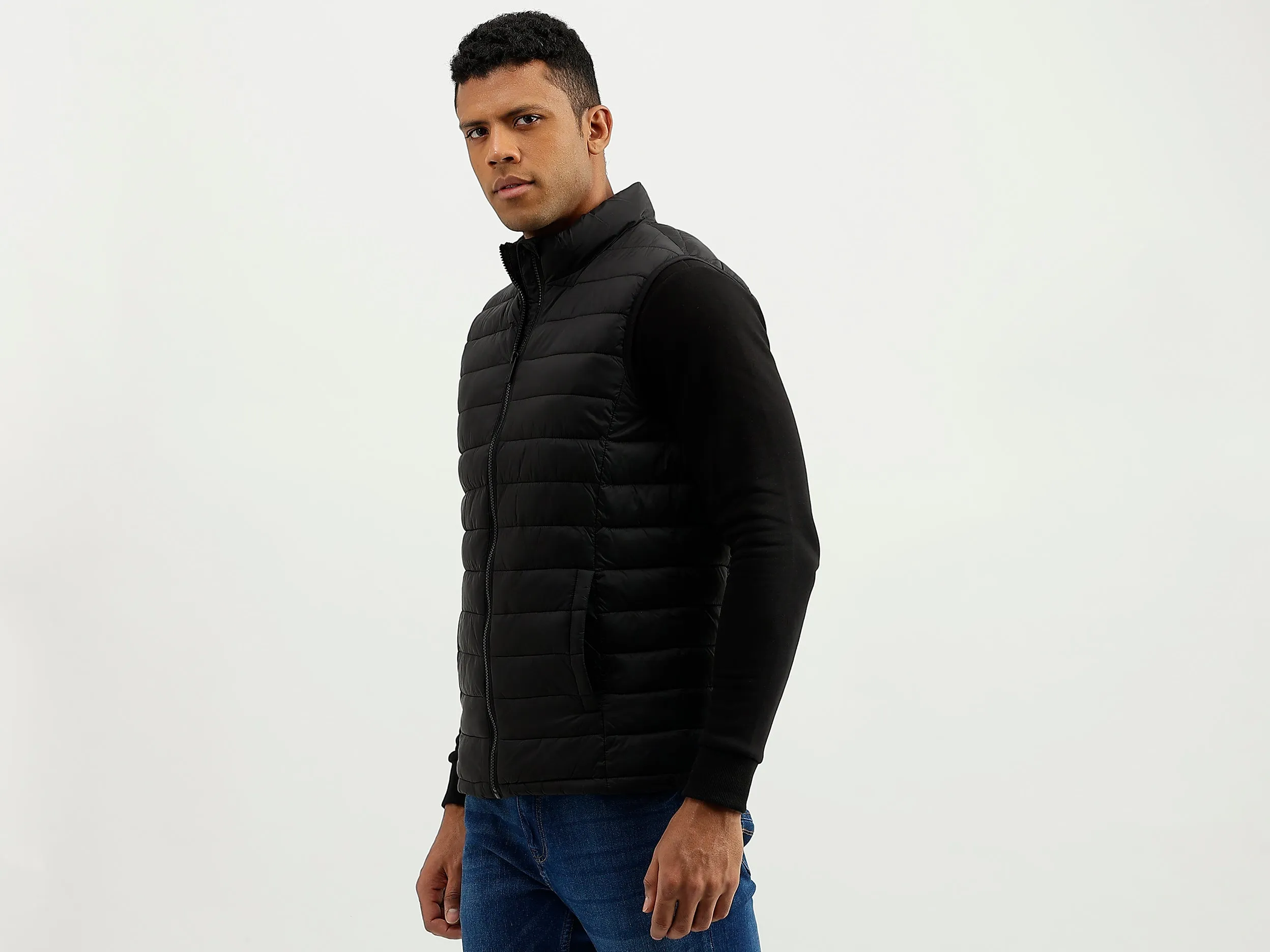 Regular Fit Mock Neck Solid Jacket