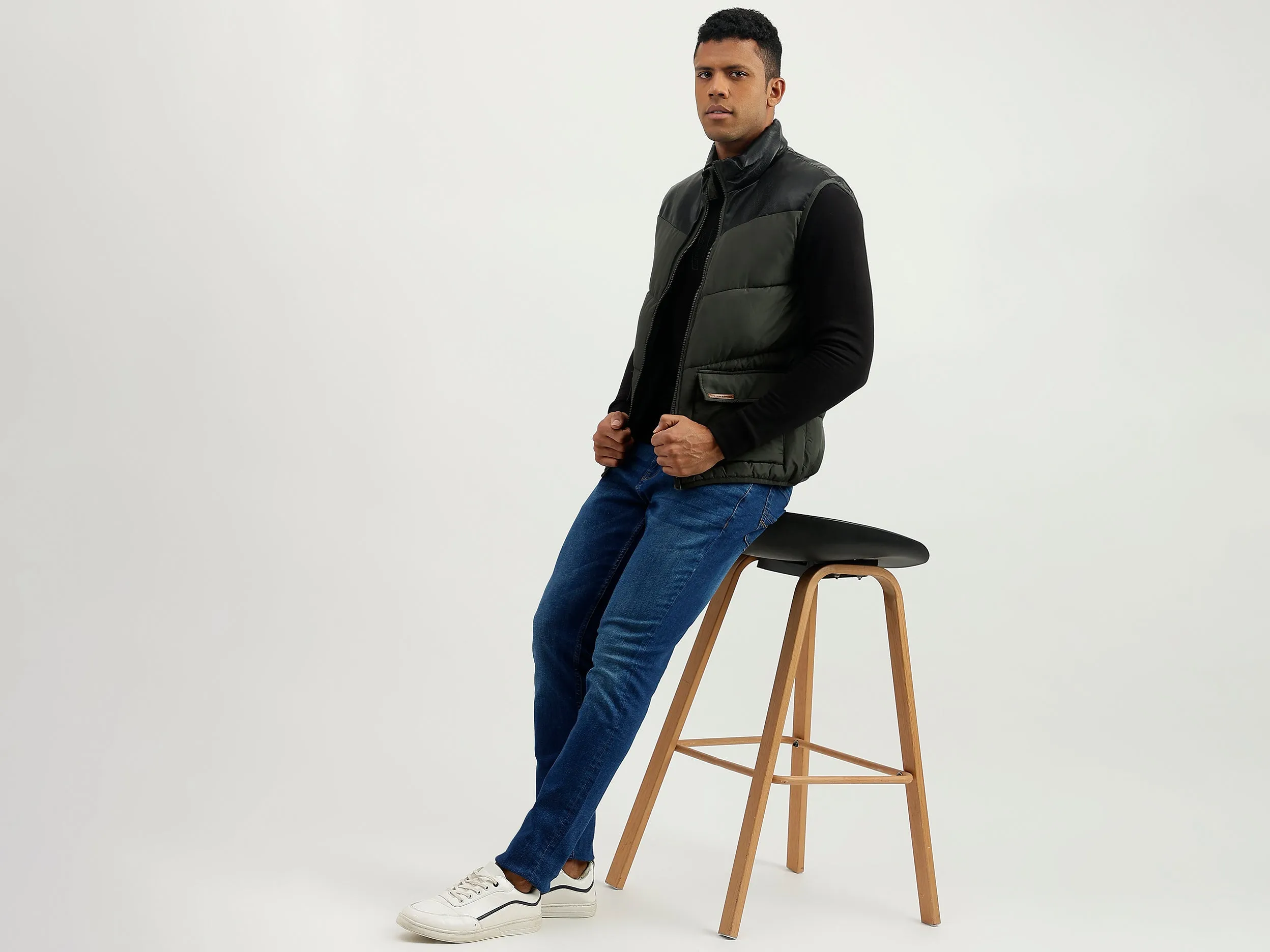 Regular Fit Mock Neck Solid Jacket
