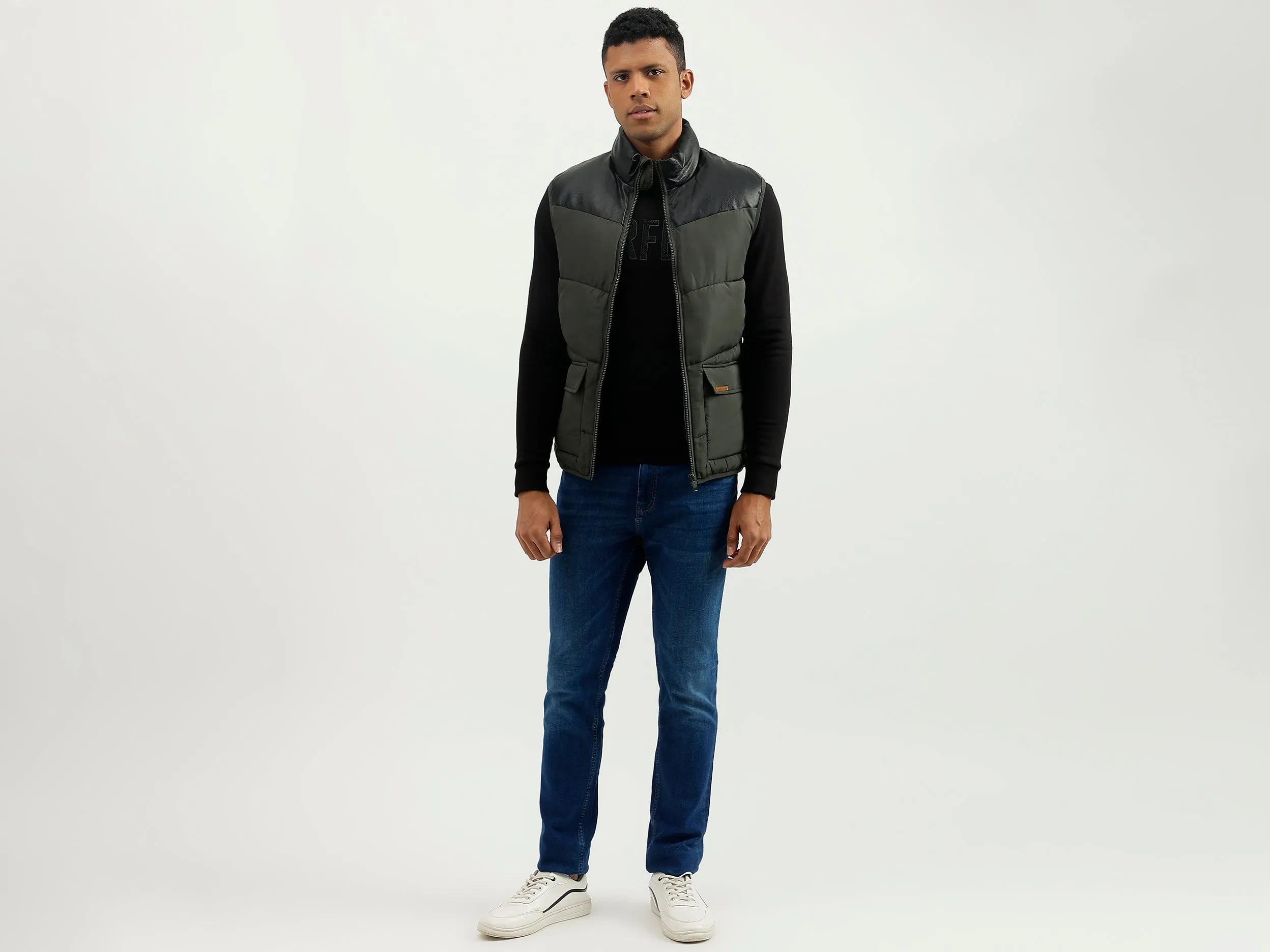 Regular Fit Mock Neck Solid Jacket