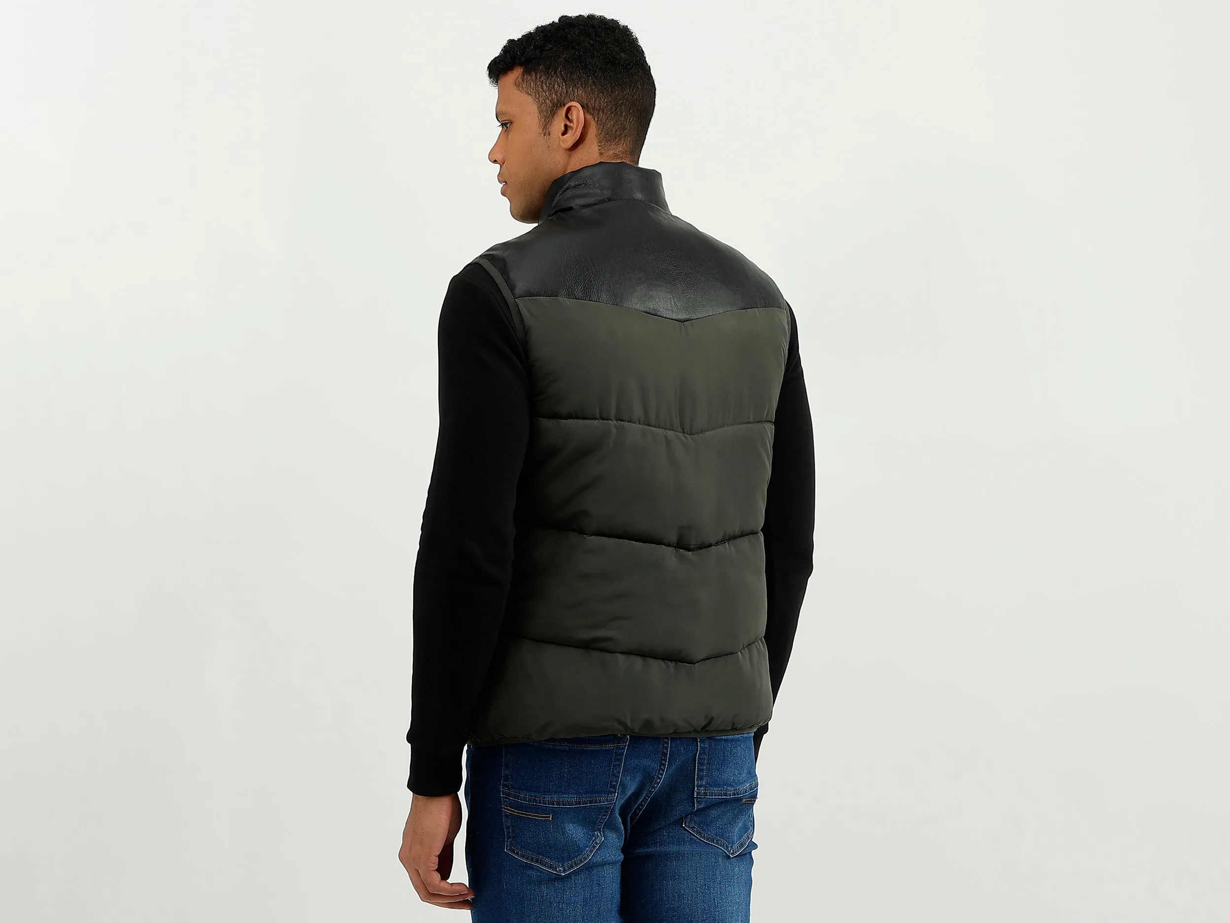 Regular Fit Mock Neck Solid Jacket