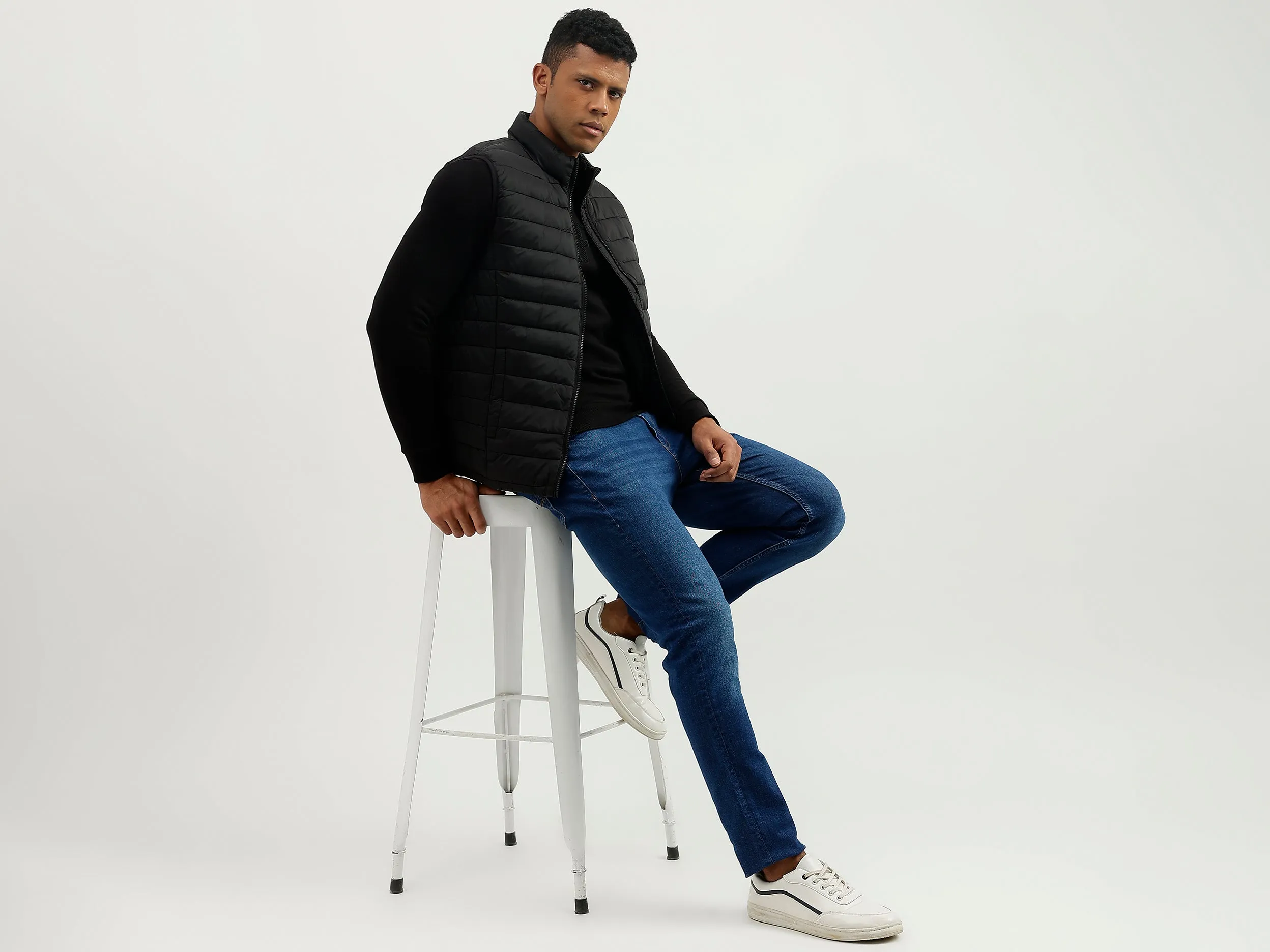 Regular Fit Mock Neck Solid Jacket