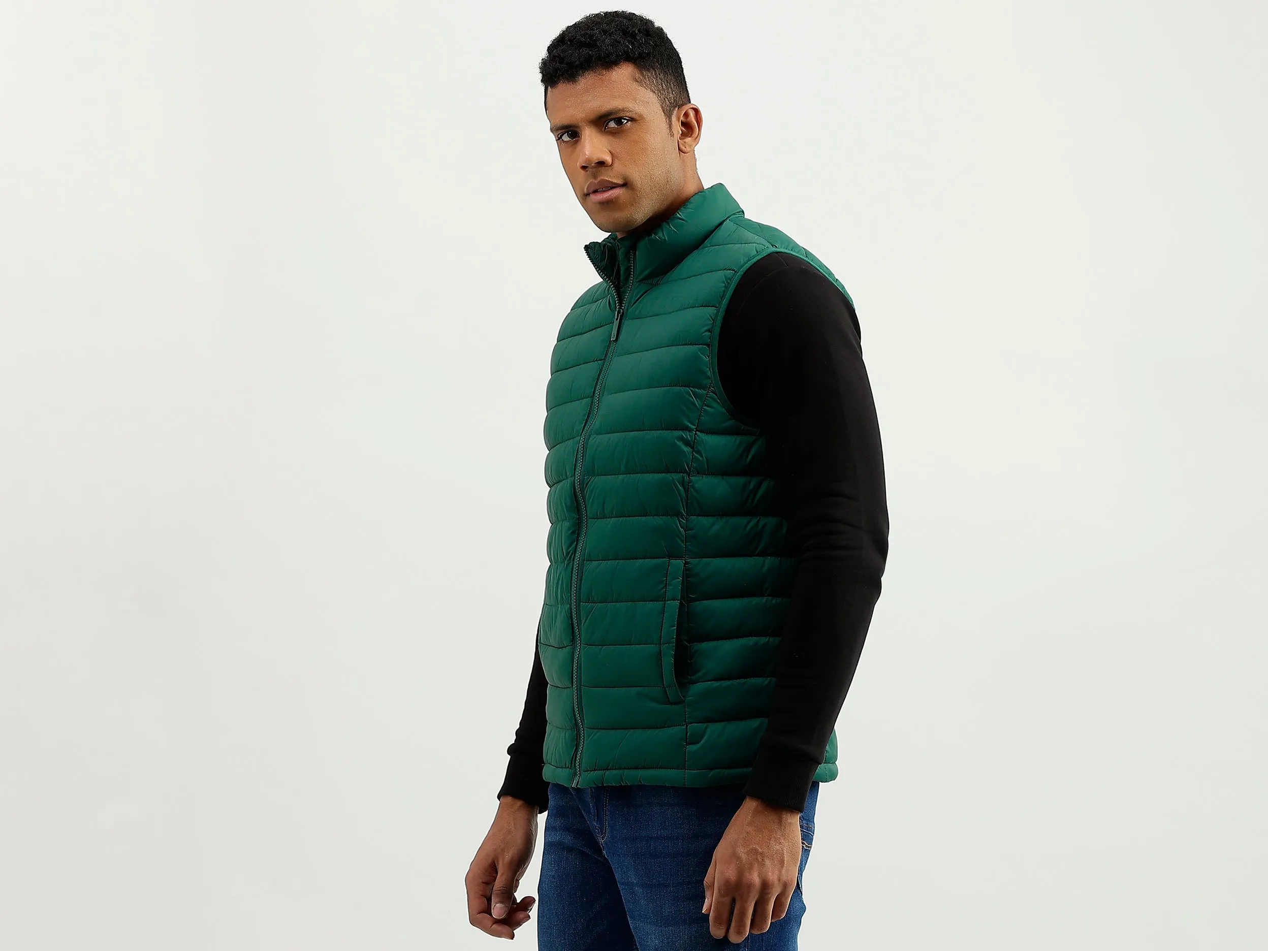 Regular Fit Mock Neck Solid Jacket