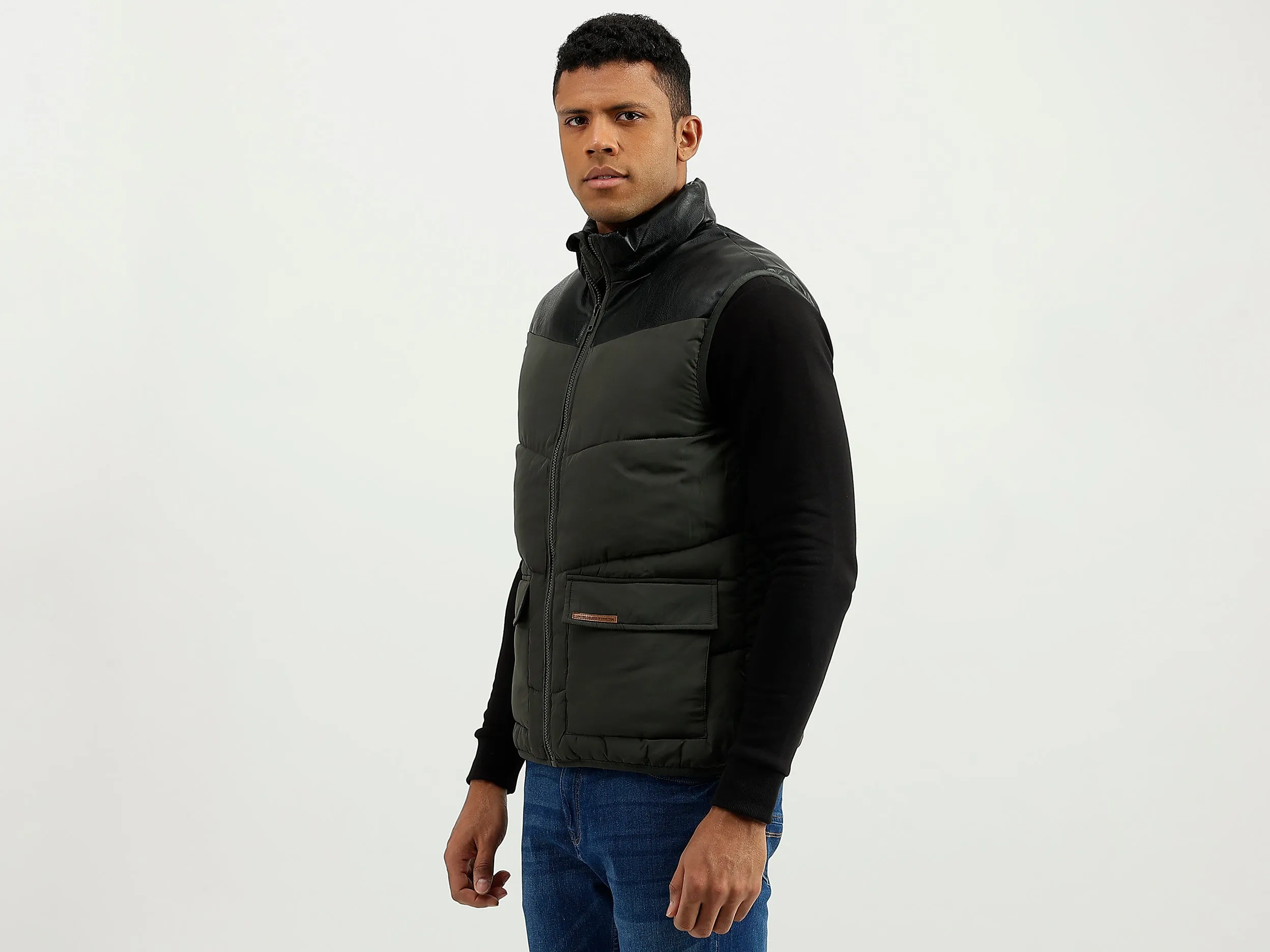 Regular Fit Mock Neck Solid Jacket