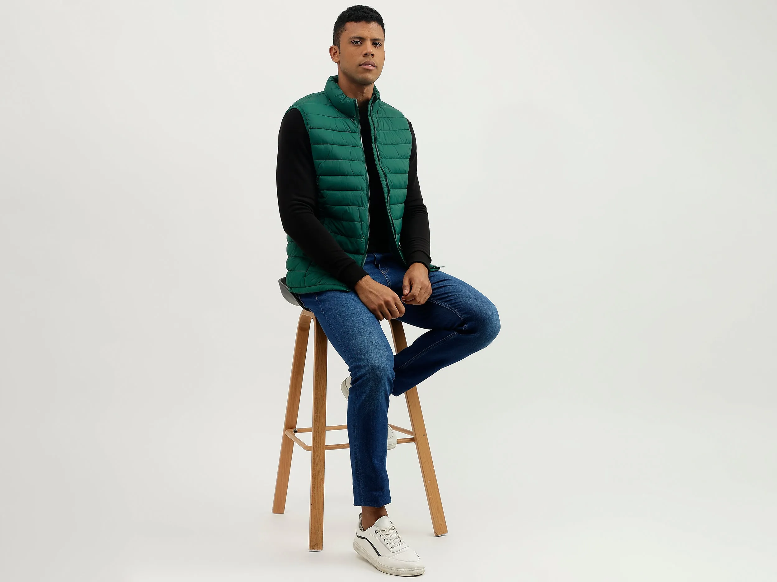 Regular Fit Mock Neck Solid Jacket