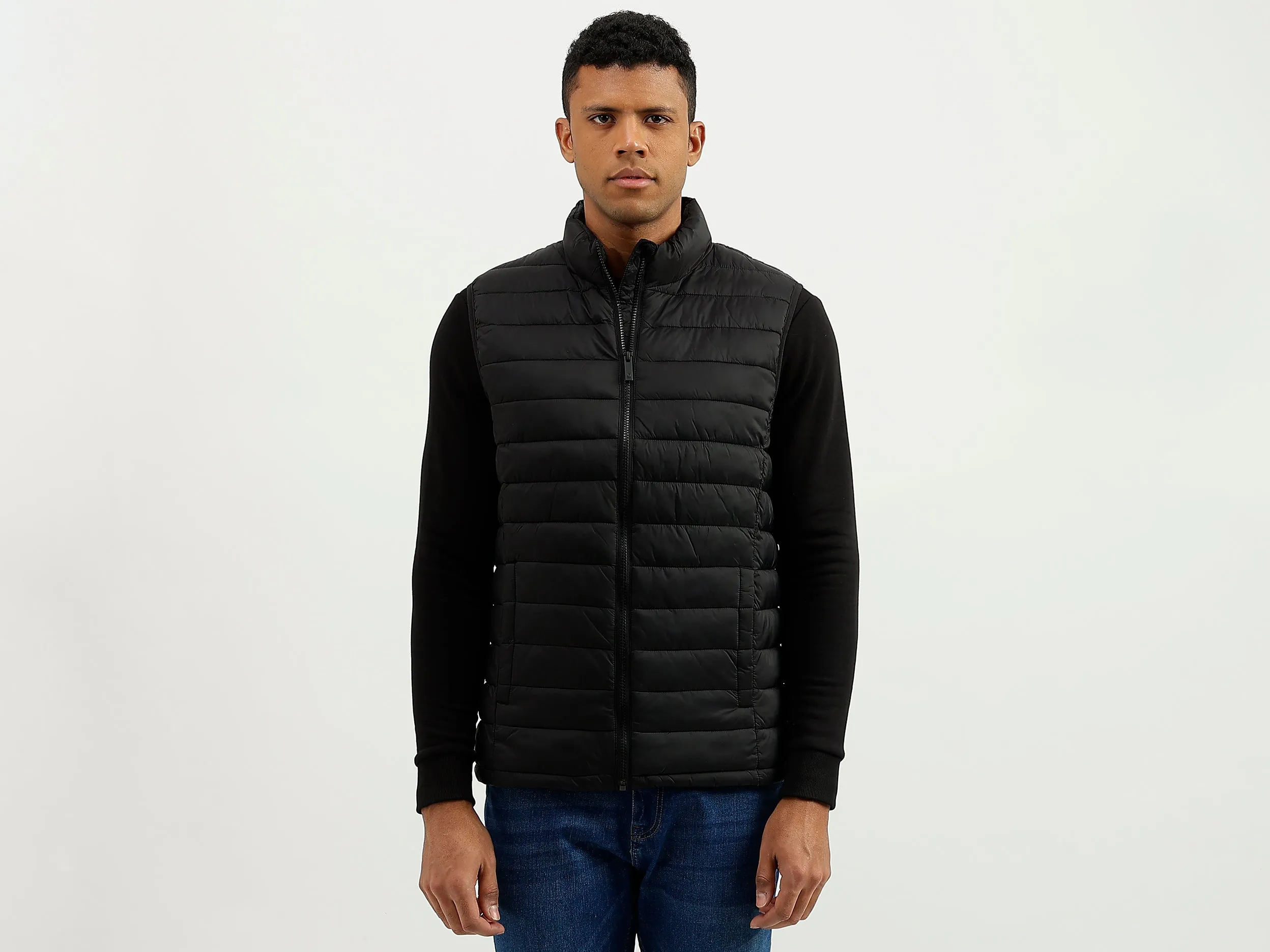 Regular Fit Mock Neck Solid Jacket