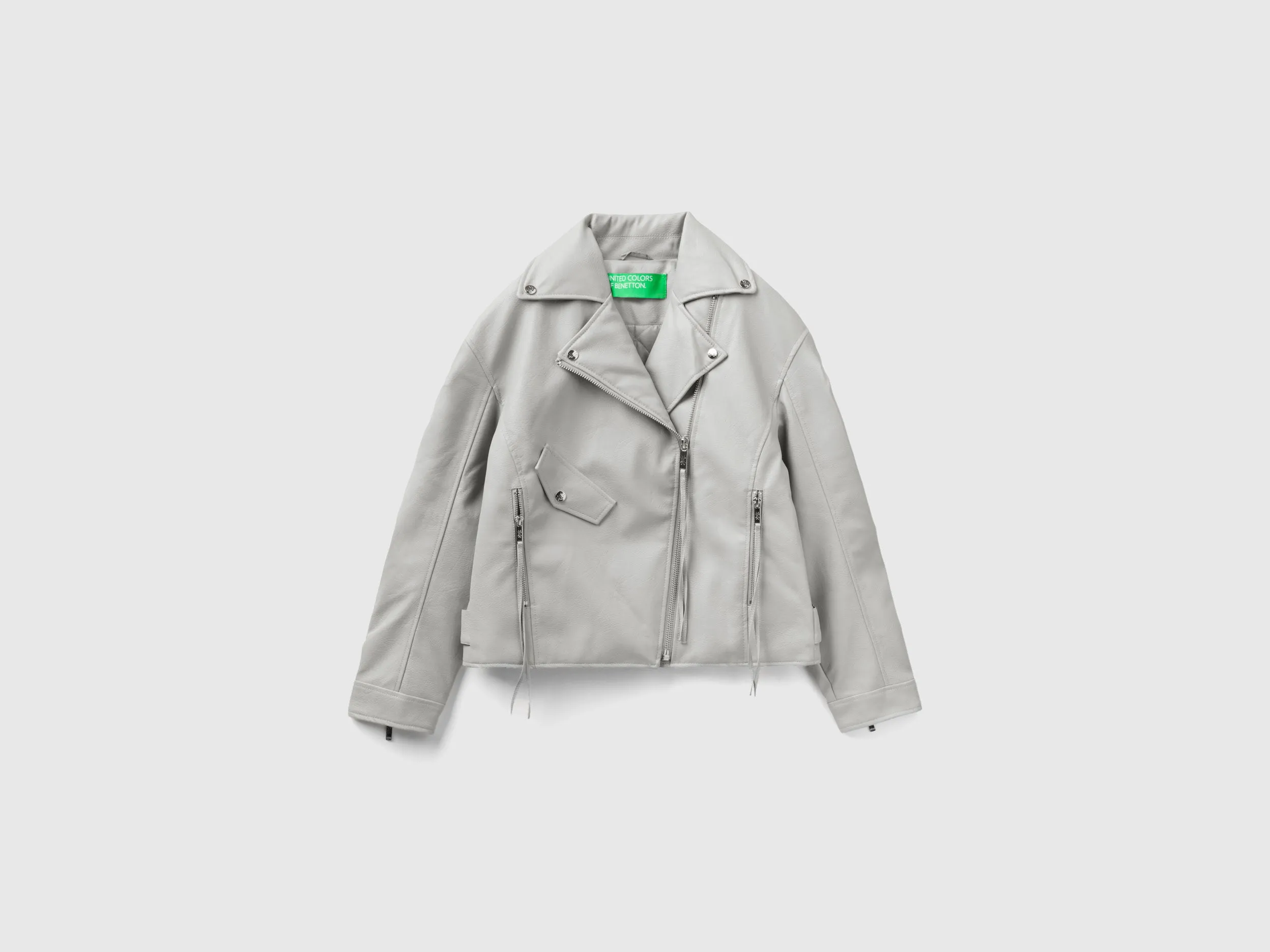 Relaxed Fit Lapel Neck Hammered Look Grey Jacket with Zip-Up Pockets