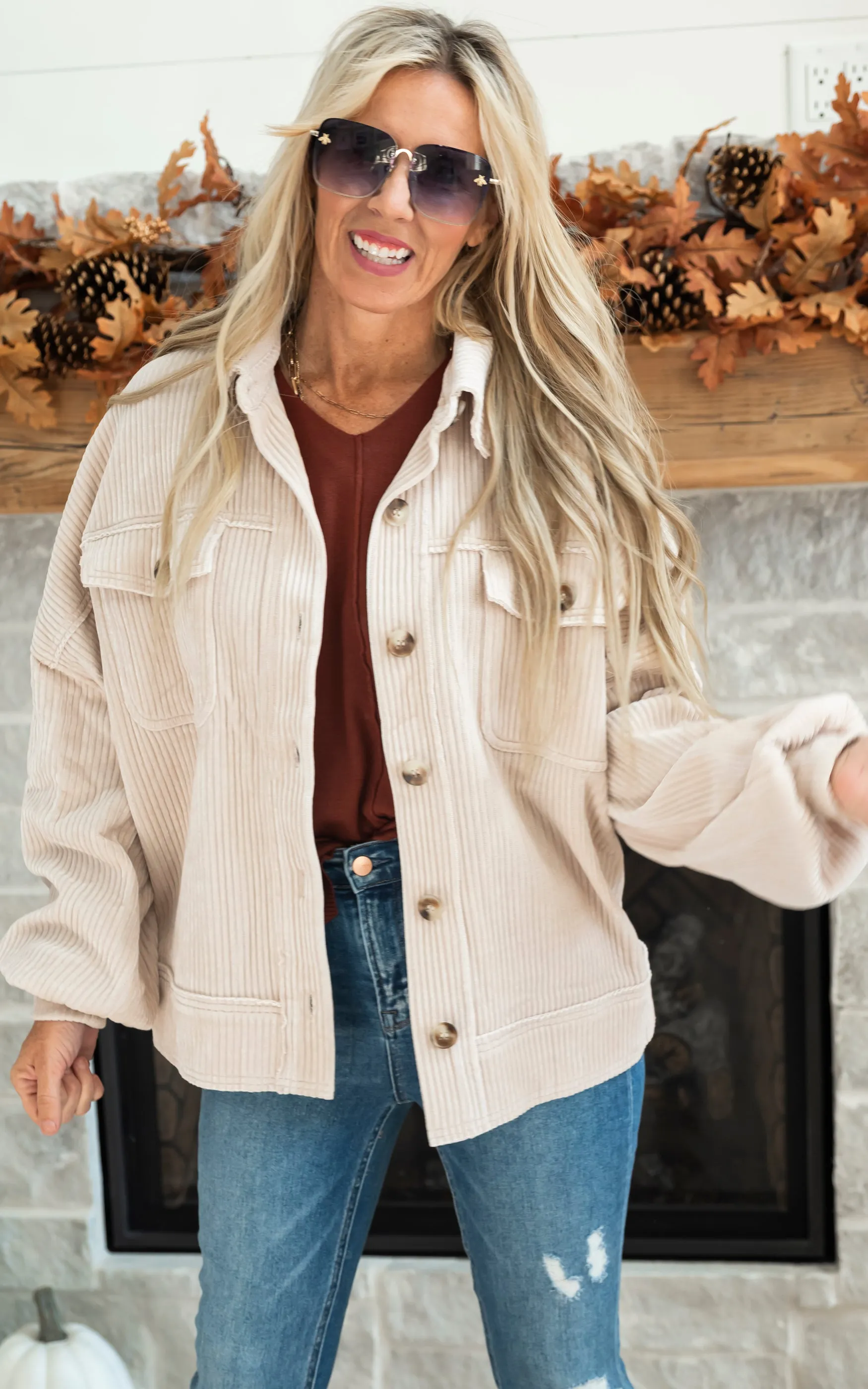 Relaxed Woven Corduroy Jacket - Oatmeal - Final Sale