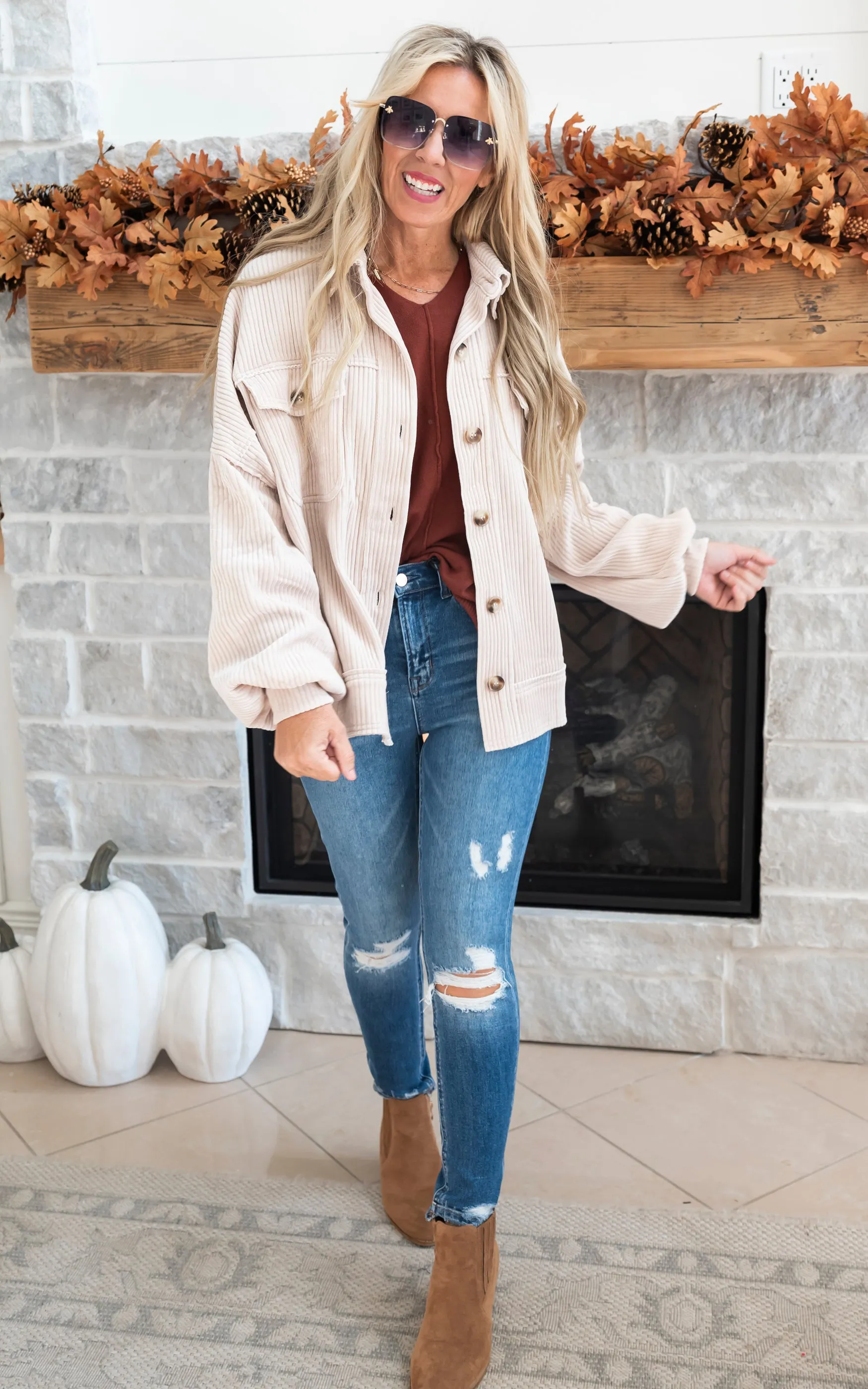 Relaxed Woven Corduroy Jacket - Oatmeal - Final Sale
