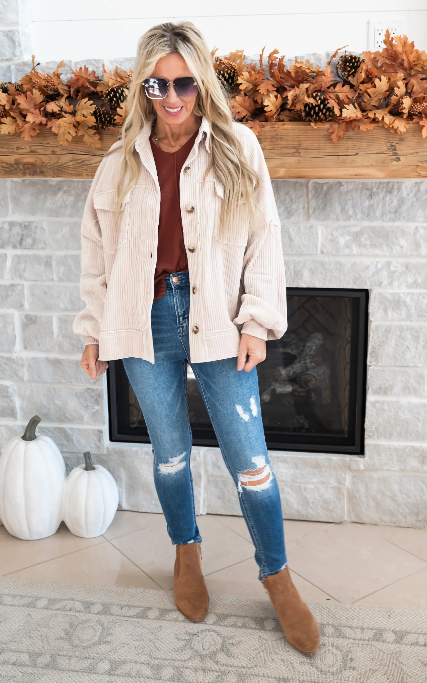 Relaxed Woven Corduroy Jacket - Oatmeal - Final Sale