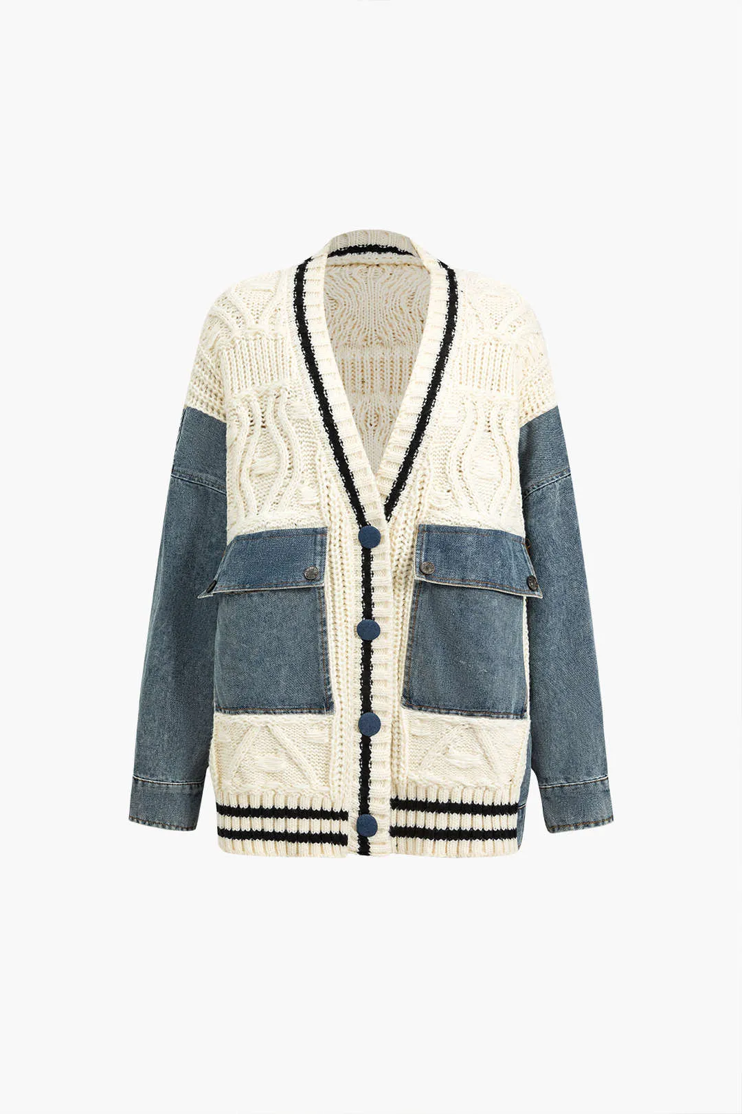 Renee - Stylish Patchwork Pocket Woman's Sweater Cardigan