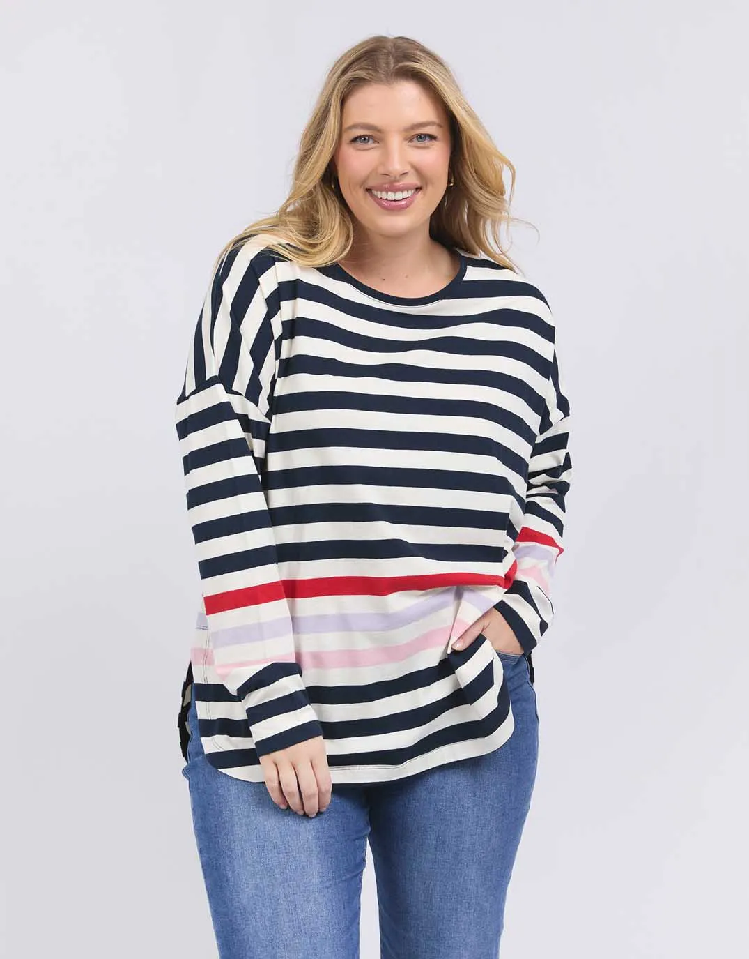Retreat Long Sleeve Tee - Multicoloured Stripe