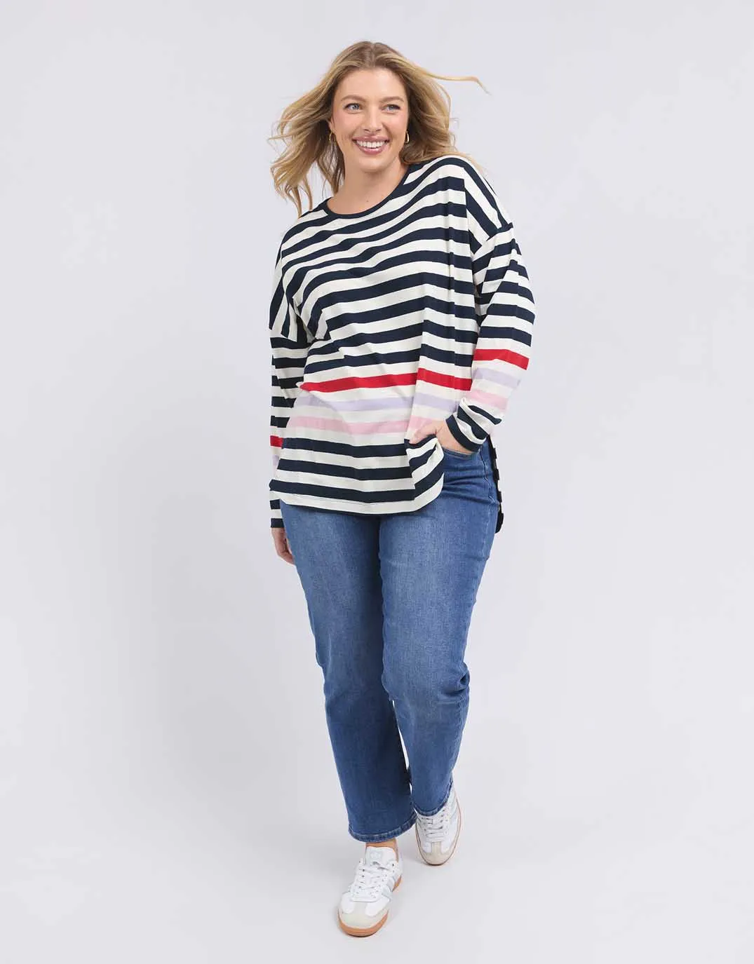 Retreat Long Sleeve Tee - Multicoloured Stripe