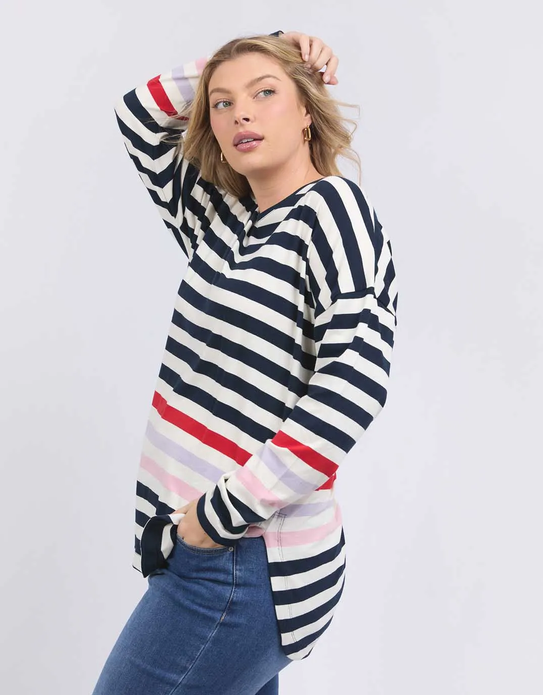 Retreat Long Sleeve Tee - Multicoloured Stripe