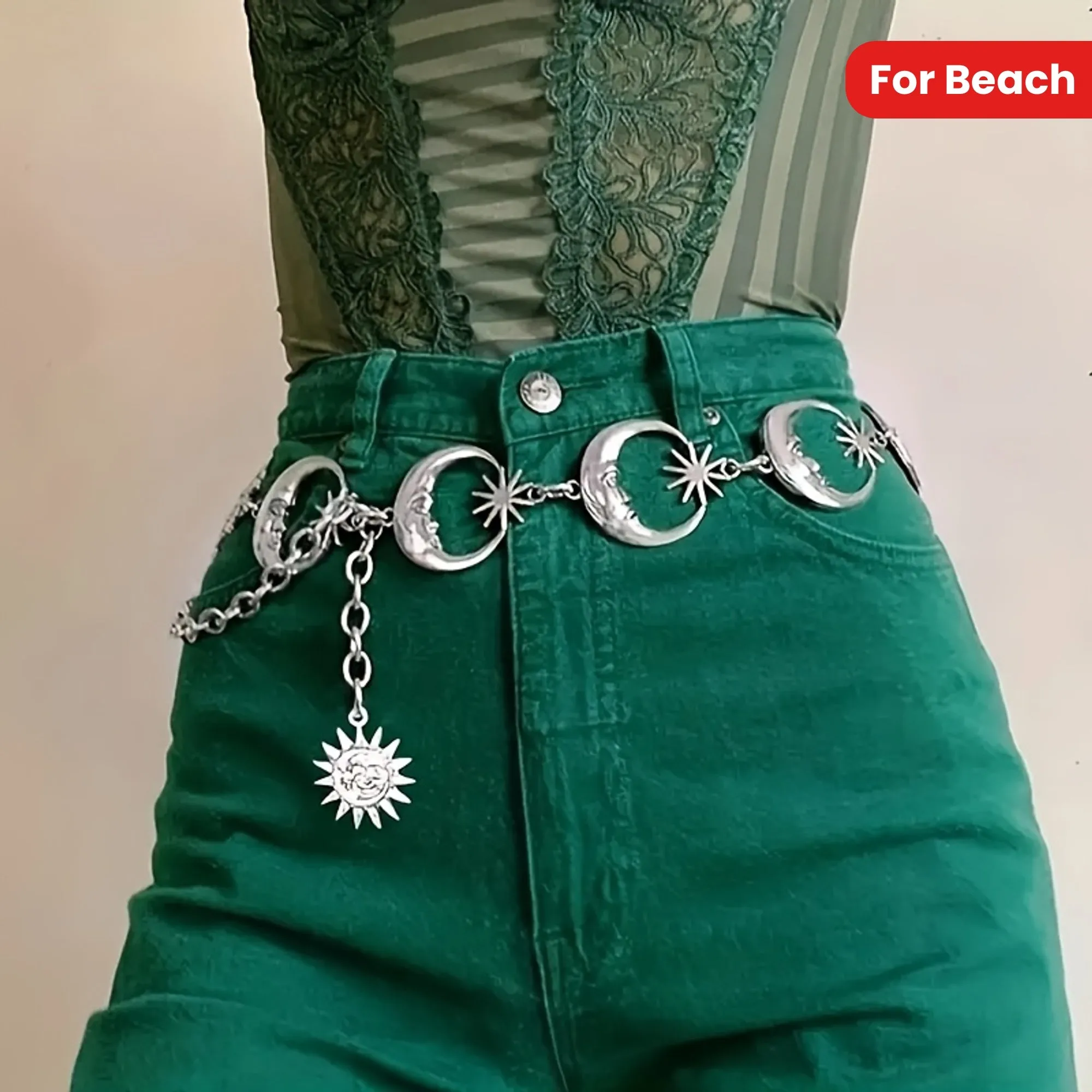 Retro Bohemian Moon-Shaped Metal Waist Chain – Versatile Chain Belt for Women