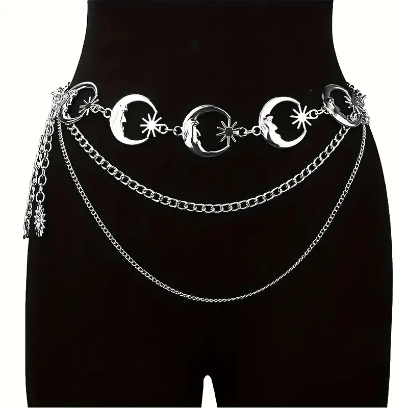 Retro Bohemian Moon-Shaped Metal Waist Chain – Versatile Chain Belt for Women