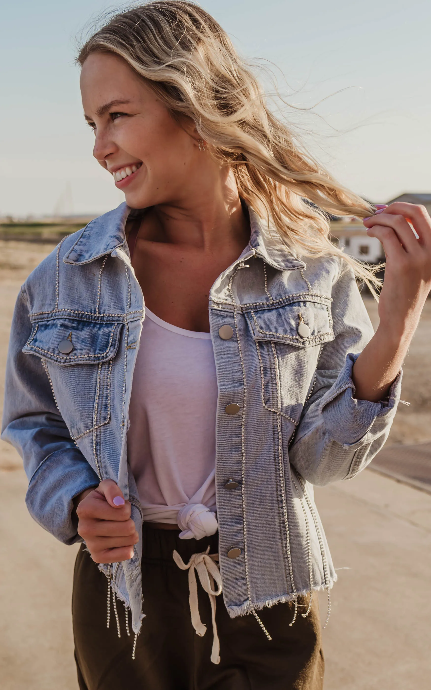 Rhinestone Fringe Denim Jacket - Final Sale