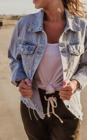 Rhinestone Fringe Denim Jacket - Final Sale