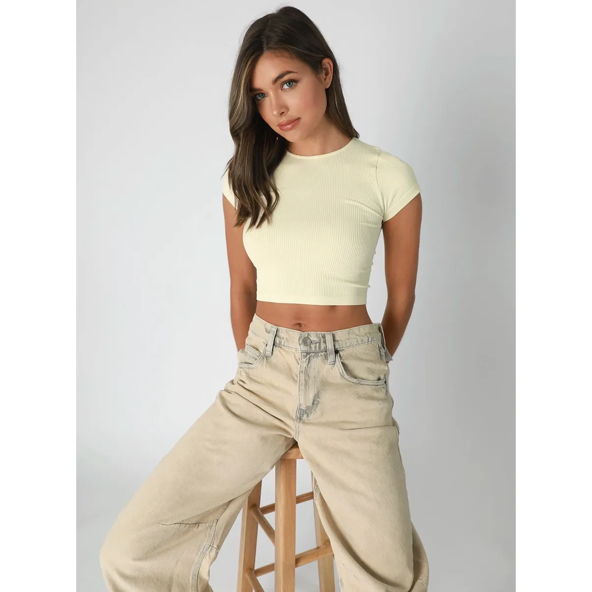 Ribbed Crop Baby Tee- Blue Opal