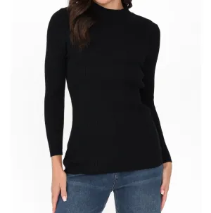 Ribbed High Neck Skivvy In Black