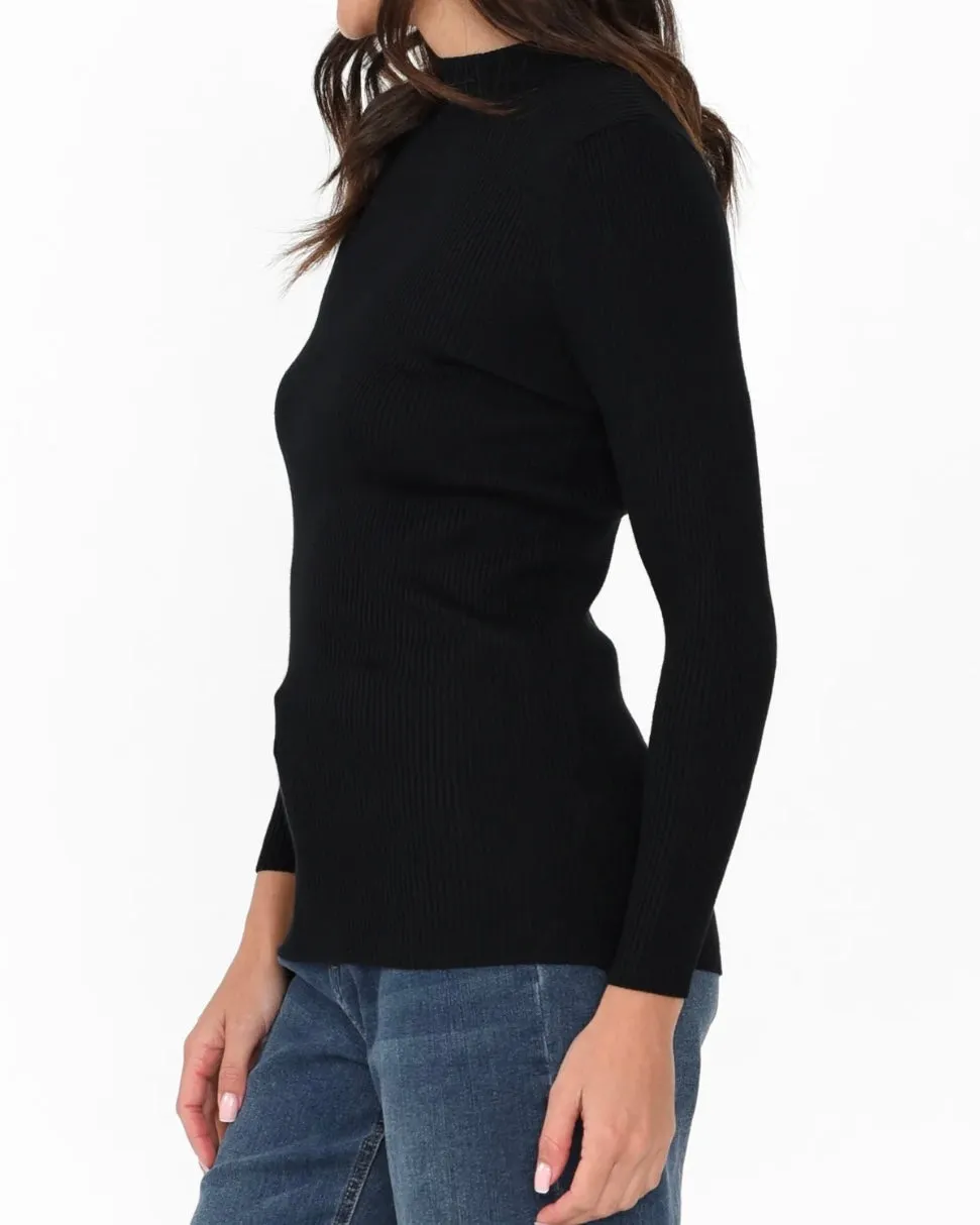 Ribbed High Neck Skivvy In Black