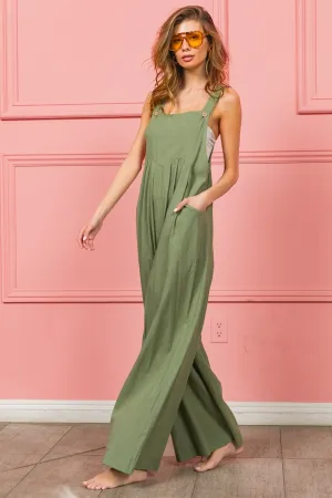 Ruched Wide Leg Overalls with Pockets by BiBi
