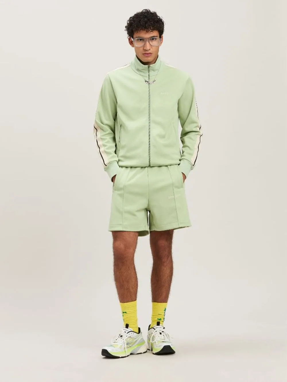 Sage Green Zipped Track Jacket with Logo Embroidery
