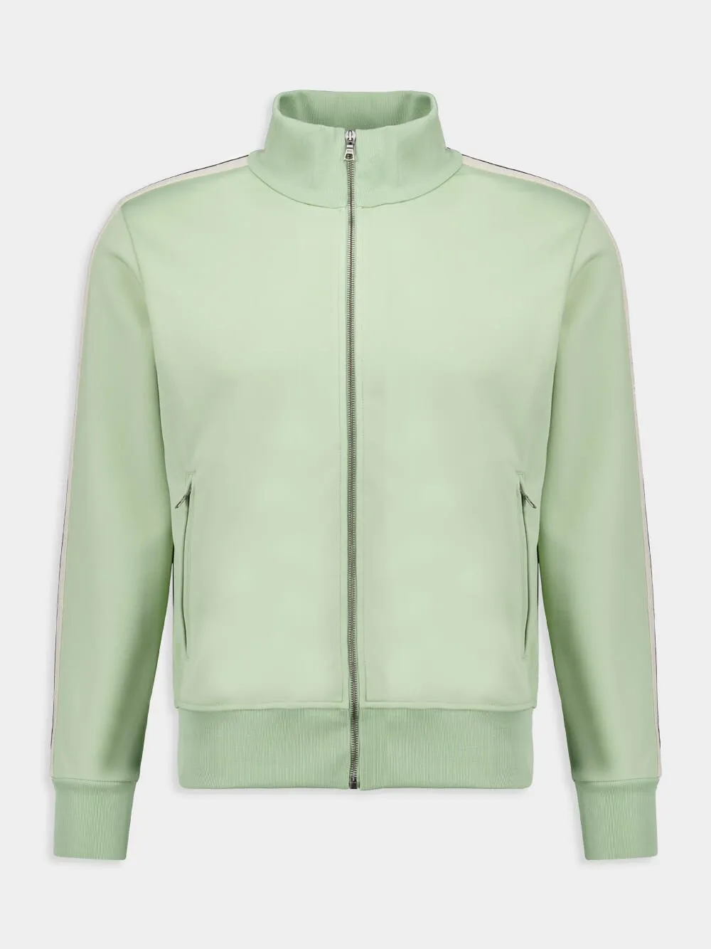 Sage Green Zipped Track Jacket with Logo Embroidery