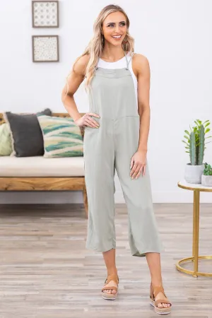 Sage Wide Leg Tie Strap Overalls